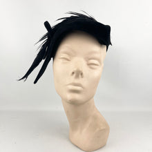 Load image into Gallery viewer, Original 1950’s Black Felt Hat with Huge Feather Trim - Very Stylish Piece *