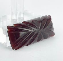 Load image into Gallery viewer, Original 1940's Carved Bakelite Bar Brooch in Burgundy