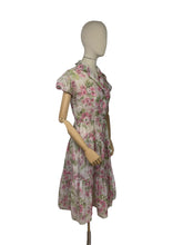 Load image into Gallery viewer, Original 1950’s Nylon Floral Dress with Pink Roses Print - Bust 36 38