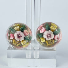 Load image into Gallery viewer, Original 1940's 1950s Reverse Carved Lucite Clip on Earrings with Vases of Flowers