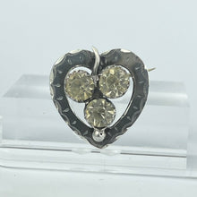 Load image into Gallery viewer, Antique Victorian or Edwardian Hallmarked Silver Sweetheart Heart Brooch with Trio of Paste