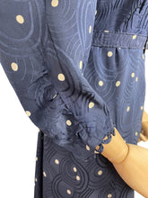 Load image into Gallery viewer, Original 1930's Navy Silk Belted Day Dress with Cream Polka Dots - Bust 36 38