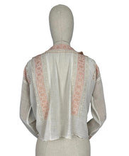 Load image into Gallery viewer, Original 1920's 1930's Hand Embroidered Muslin Blouse - Stunning Apricot Silk Geometric Embroidery - Bust 36 38 *