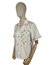 Load image into Gallery viewer, Vintage White Cotton Embroidered Blouse with Red Buttons - Bust 34 35