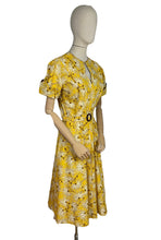 Load image into Gallery viewer, Reproduction 1940's Belted Day Dress in Yellow, Brown and White Floral Print - Bust 38 40