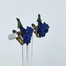 Load image into Gallery viewer, Vintage Painted Bakelite Gentian Brooch and Earrings Set From the 1940's or 1950's