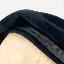Load image into Gallery viewer, Original 1950's Inky Black Fur Felt Side Tilt Hat with Shaped Brim and Bow Trim