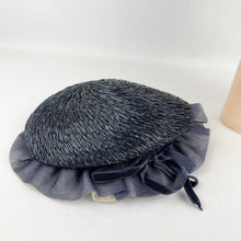 Load image into Gallery viewer, Original 1940’s Navy Blue Straw Topper Hat with White and Blue Ruffle Trim