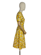 Load image into Gallery viewer, Reproduction 1940's Belted Day Dress in Yellow, Brown and White Floral Print - Bust 38 40