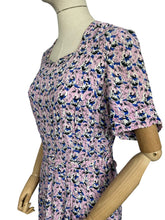 Load image into Gallery viewer, Original 1940's Novelty Print Belted Day Dress in Pink, White, Black and Blue Featuring Birds - Bust 36