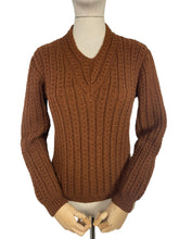 Load image into Gallery viewer, Reproduction Hand Knitted Jumper in Warm Brown with Long Sleeves - Bust 36 38