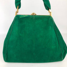Load image into Gallery viewer, Original 1940's Large Kelly Green Suede Bag with Gold Tone Fastening