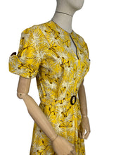 Load image into Gallery viewer, Reproduction 1940's Belted Day Dress in Yellow, Brown and White Floral Print - Bust 38 40