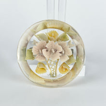 Load image into Gallery viewer, Original 1940's 1950's Reverse Carved Lucite Brooch with Flowers in a Vase - Delicate Pastel Shades *