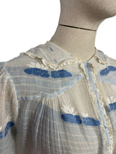 Load image into Gallery viewer, Original 1920's Fine Muslin Embroidered Blouse with Seagulls and Lily Pads in Blue - Bust 34 35