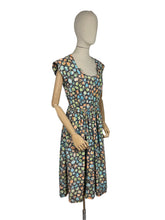 Load image into Gallery viewer, Original 1950's Classic Cotton Day Dress in Green, Blue, Orange and Grey Abstract Print - Bust 36 *