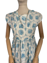Load image into Gallery viewer, Original 1950's White and Blue Nylon Day Dress with Pretty Roses Print - Bust 34 36