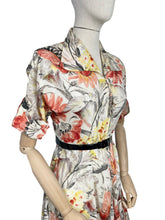 Load image into Gallery viewer, Original Late 1940's or Early 1950's CC41 Belted Zip Fronted Bold Floral Dress in Taffeta - Bust 36 38