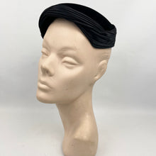 Load image into Gallery viewer, Original 1950's Black Cotton Velvet Hat with Paste Button Trim - Classic Piece