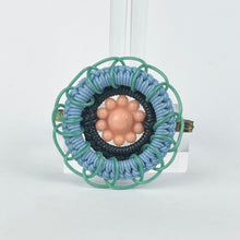 Load image into Gallery viewer, Original 1940's Pink, Green, Blue and Black Wartime Make Do and Mend Brooch with Flower Button Trim