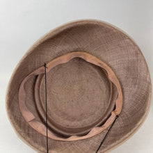 Load image into Gallery viewer, Original 1950’s Light Brown Straw Hat with Net and Bead Trim - Great Summer Hat *