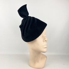 Load image into Gallery viewer, Original Late 1930's or Early 1940’s Inky Black Felt Hat with Tab Top Trim *