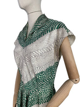 Load image into Gallery viewer, Original 1940's Green and White Chevron Print Day Dress - Bust 38