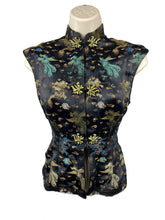 Load image into Gallery viewer, Vintage Inky Black Satin Blouse with Silk Embroidered Chinese Dragons and Phoenixes - Bust 32 34