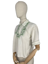Load image into Gallery viewer, Original 1930's Hand Embroidered Muslin Blouse - Stunning Green Leaf Embroidery - Bust 34 36