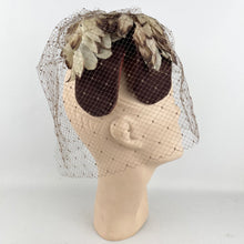 Load image into Gallery viewer, Original 1950's Brown and Cream Floral Half Hat with Veil *