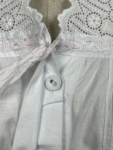 Load image into Gallery viewer, Antique White Cotton Chemise with Sleeves - Broderie Anglaise, Pintucks, Tie Waist and Yoke - Bust 34 36 *