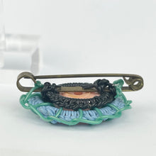 Load image into Gallery viewer, Original 1940's Pink, Green, Blue and Black Wartime Make Do and Mend Brooch with Flower Button Trim