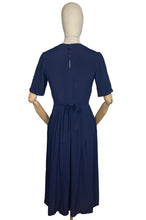 Load image into Gallery viewer, Original Classic 1940’s Blue Crepe Day Dress with Laced Waist Detail and Belt - Bust 34 35