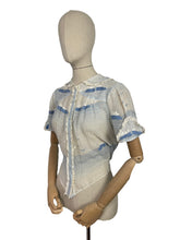 Load image into Gallery viewer, Original 1920's Fine Muslin Embroidered Blouse with Seagulls and Lily Pads in Blue - Bust 34 35