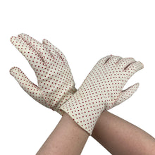Load image into Gallery viewer, Original 1950’s Empire Made White and Red Polka Dot Ladies Gloves - Size 7.5