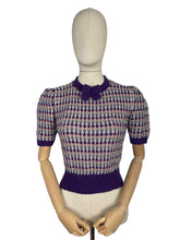Load image into Gallery viewer, Reproduction 1940's Waffle Stripe Jumper in Purple, Pink and Grey Knitted from a Wartime Pattern - Bust 36 38 40