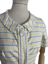Load image into Gallery viewer, Original 1950's Thick Cotton Zip Front Dress in White, Yellow and Blue Stripe - Bust 36