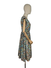 Load image into Gallery viewer, Original 1950's Classic Cotton Day Dress in Green, Blue, Orange and Grey Abstract Print - Bust 36 *