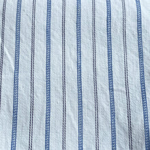 Load image into Gallery viewer, Original 1940's 1950's White Cotton Fabric with Blue and Black Stripe - Medium Weight Shirting - 28" x 128"