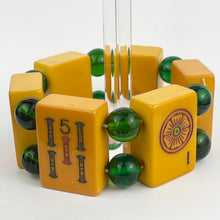 Load image into Gallery viewer, Bracelet Made from Vintage Bakelite Mahjong Playing Pieces with Green Spacers
