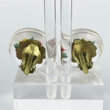 Load image into Gallery viewer, Original 1940's 1950s Reverse Carved Lucite Clip on Earrings with Vases of Flowers