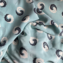 Load image into Gallery viewer, Original 1930's 1940's Ice Blue Pure Silk Dressmaking Fabric with Navy and White Swirl Print - 34" x 148"