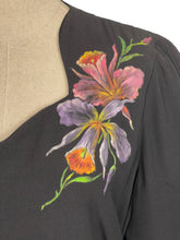 Load image into Gallery viewer, Utterly Incredible True Volup Original 1930's 1940's Satin Backed Crepe Dress with Hand Painted Floral Design - Bust 44 46