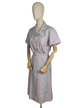 Load image into Gallery viewer, Original Late 1940's White Stripe Summer Dress in Purple, Pink, Turquoise and Black - Bust 40 42