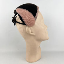 Load image into Gallery viewer, Original 1950's Chocolate Brown Velvet Hat with Baby Pink Nylon Trim *