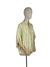 Load image into Gallery viewer, Original 1920's 1930's Bourne and Hollingsworth Pale Green Pure Silk Bed Jacket With Tambour Lace Detail and Ribbon Tie - Bust 34" 36" 38" 40"