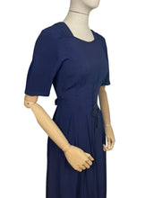 Load image into Gallery viewer, Original Classic 1940’s Blue Crepe Day Dress with Laced Waist Detail and Belt - Bust 34 35