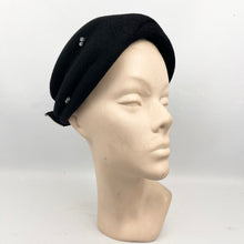 Load image into Gallery viewer, Original 1950's Classic Black Fur Felt Hat with Teeny Paste Trim - Smart Little Piece