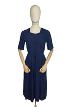 Load image into Gallery viewer, Original Classic 1940’s Blue Crepe Day Dress with Laced Waist Detail and Belt - Bust 34 35