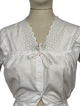 Load image into Gallery viewer, Antique White Cotton Chemise with Sleeves - Broderie Anglaise, Pintucks, Tie Waist and Yoke - Bust 34 36 *